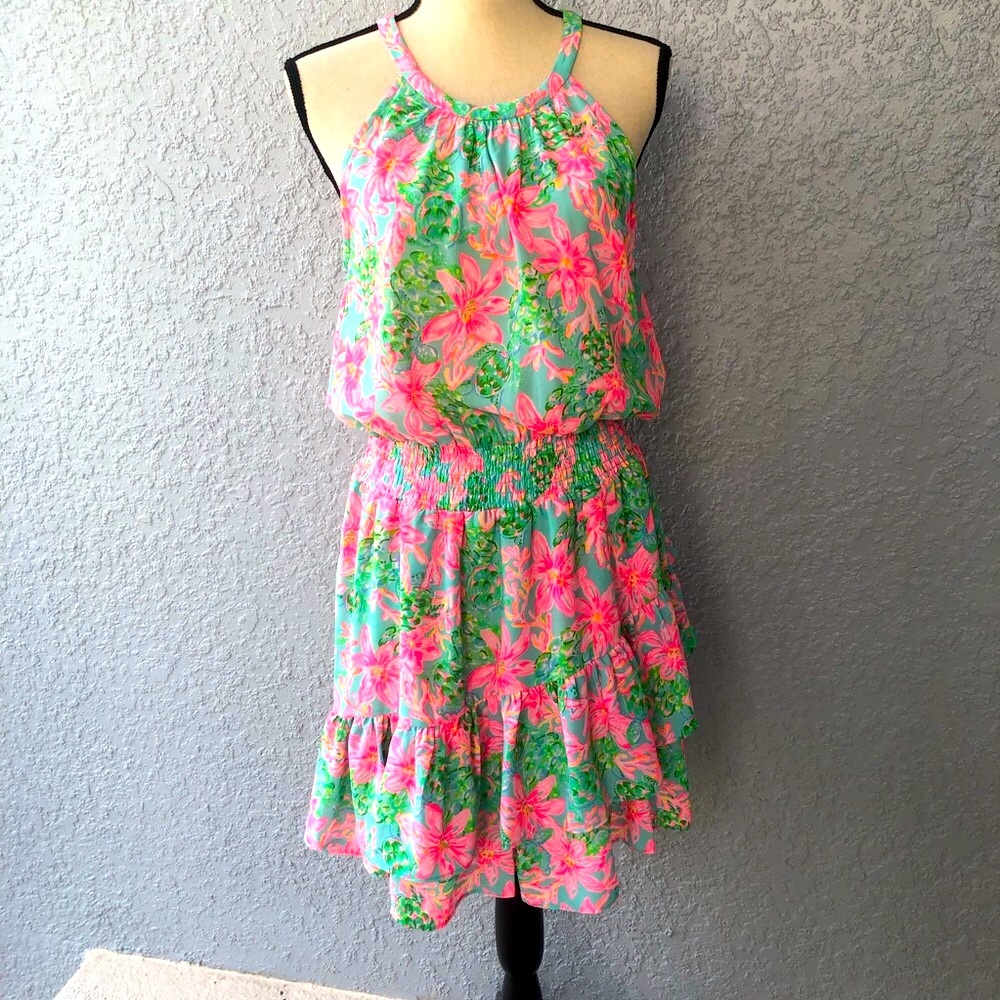 Lilly Pulitzer Vibrant Pink and Green Floral Dress